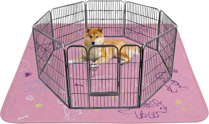 IEUUMLER Washable Pee Pads for Dogs, 1 Pack Non-Slip & Waterproof Pack Whelping Pad, Reusable Washable Puppy Potty Training Pad with Fast Absorbent for Playpen EU007 (Pink Dinosaur, 63"X63"-1pcs)