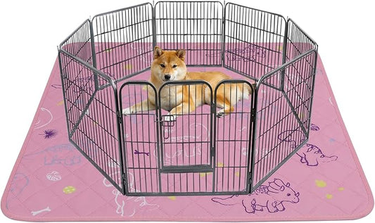 IEUUMLER Washable Pee Pads for Dogs, 1 Pack Non-Slip & Waterproof Pack Whelping Pad, Reusable Washable Puppy Potty Training Pad with Fast Absorbent for Playpen EU007 (Pink Dinosaur, 63"X63"-1pcs)
