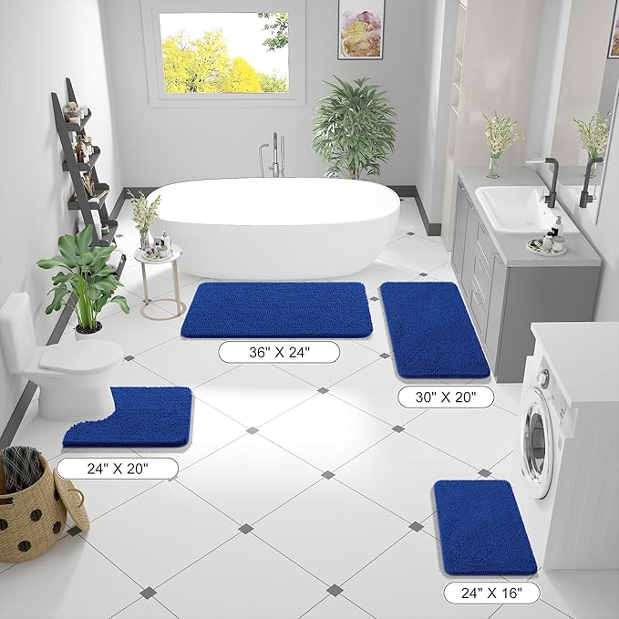 OLANLY Bathroom Rugs 59x24, Extra Soft Absorbent Chenille Bath Rugs, Rubber Backing Quick Dry, Machine Washable Bath Mats for Bathroom Floor, Tub and Shower, Home Decor Accessories, Royal Blue