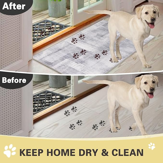 COMSLE Door Mat, Front Door Mat Indoor for Entrance Faux Wool Absorbent Non Slip Modern Throw Rug for Entryway Hallway Muddy Paws - Pet Friendly, 32x48 Inches,Gray/Blue Machine Washable