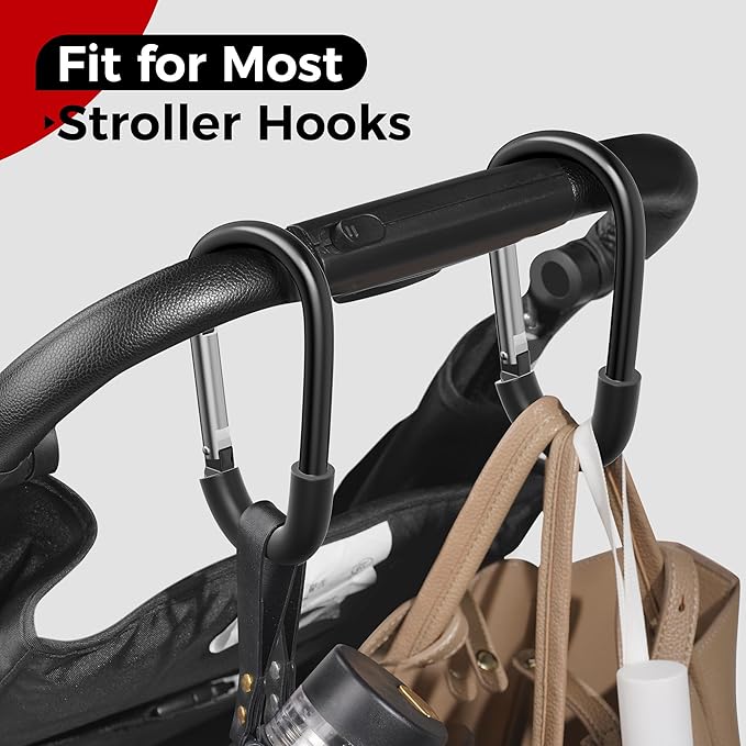 SURDOCA Stroller Hooks, 2Pcs Large Stroller Hooks for Bags, Universal Stroller Clips and Hooks, Mommy Hook for Stroller Heavy Duty, Stroller Accessories for Mom