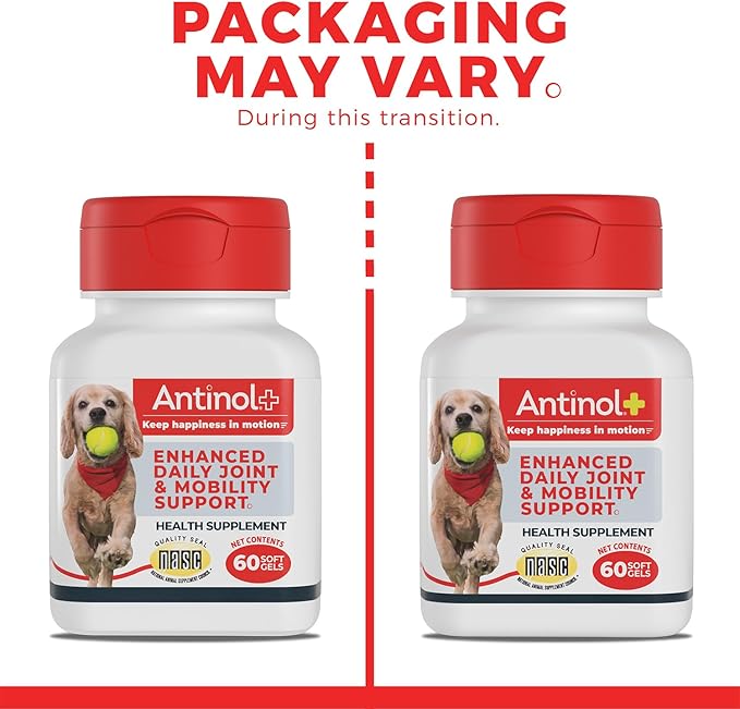 Antinol Plus, Mobility, Hip, and Joint Supplement for Dogs, Green-Lipped Mussels and Krill Oil - Dog Joint Supplement, Better and Faster Than Glucosamine and Chondroitin, 180 Soft Gels