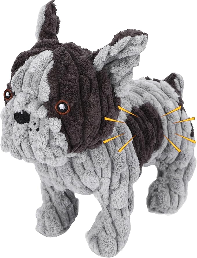Letsmeet Dog Toys Plush Interactive Dog Toy with Crinkle Paper and Squeaker, Reduce Boredom and Anxiety, Cute Dog for Small Medium Large Dogs, Grey