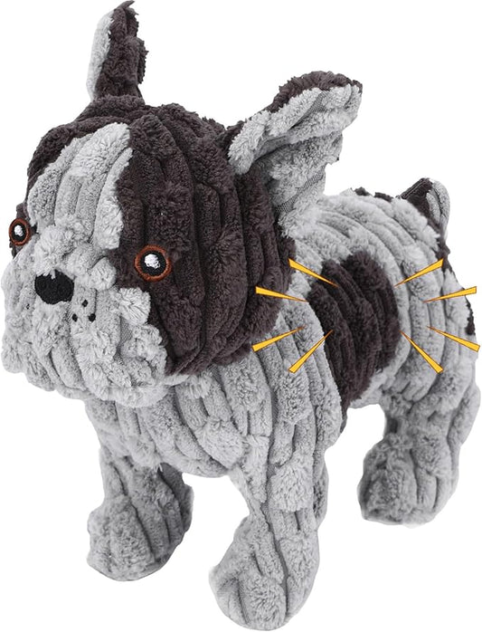 Letsmeet Dog Toys Plush Interactive Dog Toy with Crinkle Paper and Squeaker, Reduce Boredom and Anxiety, Cute Dog for Small Medium Large Dogs, Grey