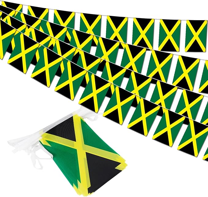 Jamaica String Flag Pennant Banner - 38 Flags, 42 Feet Small Mini Jamaican Flags Bunting Banner for Country Decoration, School, Party, Sports Events