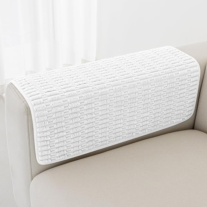 Foxdecor Couch Arm Covers Sofa Arm Cover, Arm Chair Covers Set of 2, Non-Slip Chair Arm Covers, Arm Rest Cover for Sofa, Armchair Slipcovers Couch Protector. (White 24x28 inch)