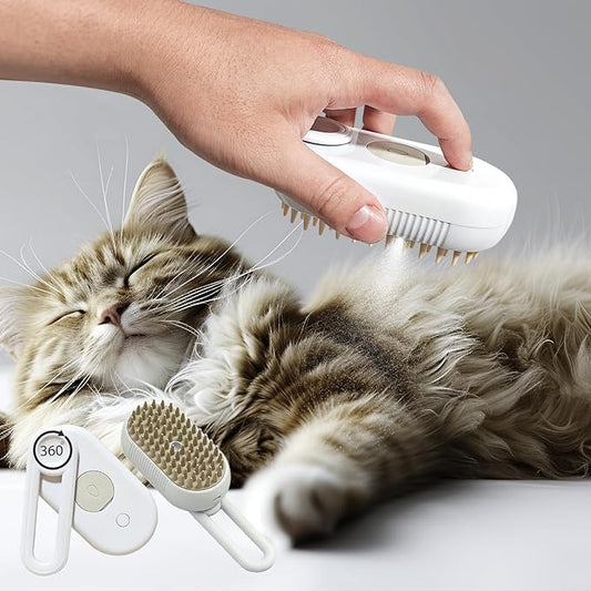 4-in-1 Steam Brush for Dogs & Cats - Pet Grooming Brush with Steam, Deshedding, Bath Spray & Massage, Professional Grooming Tool for Indoor Cats and Long/Short Hair Pets (White)