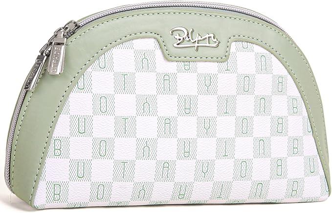 BOYATU Small Travel Makeup Bag for Women: Elegant Vegan Leather Cosmetic Pouch for Purse - Waterproof Toiletry Bag with Mirror(022-Green)