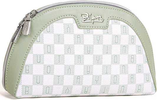 BOYATU Small Travel Makeup Bag for Women: Elegant Vegan Leather Cosmetic Pouch for Purse - Waterproof Toiletry Bag with Mirror(022-Green)