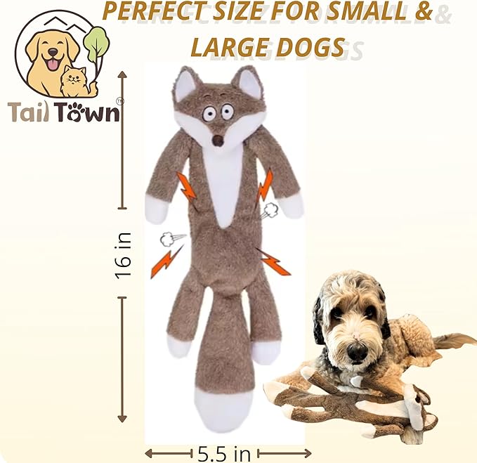 Plush Fox Dog Toy – Squeaky & Crinkle, No Stuffing, Soft & Durable – For Small, Medium & Large Dogs, All Breeds – Perfect for Puppies & Senior Dogs, Premium Safe Chew Play
