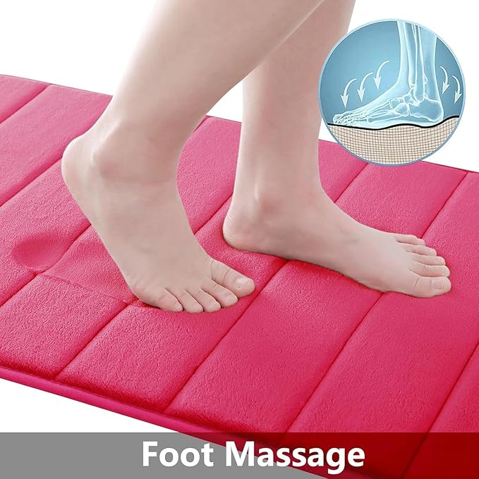 Buganda Memory Foam Bath Mat, 70" x 24", Ultra Soft and Non-Slip Bathroom Rugs, Water Absorbent and Machine Washable Bath Rug Runner for Bathroom, Shower, and Tub, Deep Pink