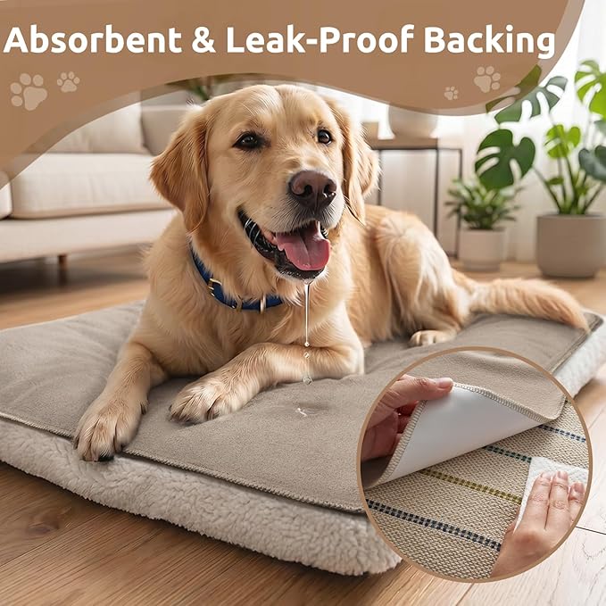 MontVoo Washable Dog Bed Cover, Absorbent Quick Dry Pet Bed Sheet, Easy Hair Removal Couch Covers for Dogs/Cats, 20x20 Inches, Waterproof PU Backing Dog Bed Mat for Car Seat, Crate, Cover Only, Beige