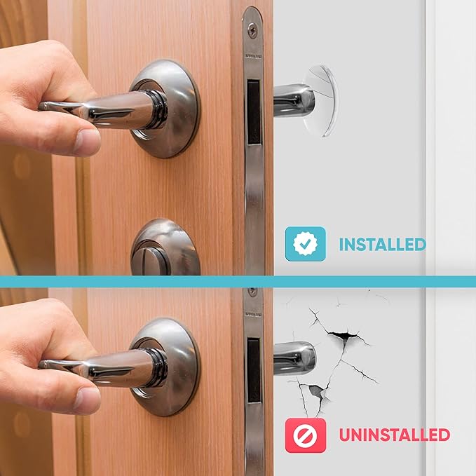 Strongest Home Wall & Door Handle Stopper 3.15" Set of 4 Pieces Clear Rubber Door Knob, Round Wall Shield Cushion, Quiet Wall Protector for Door Handle Guard Door Bumper - Self Adhesive