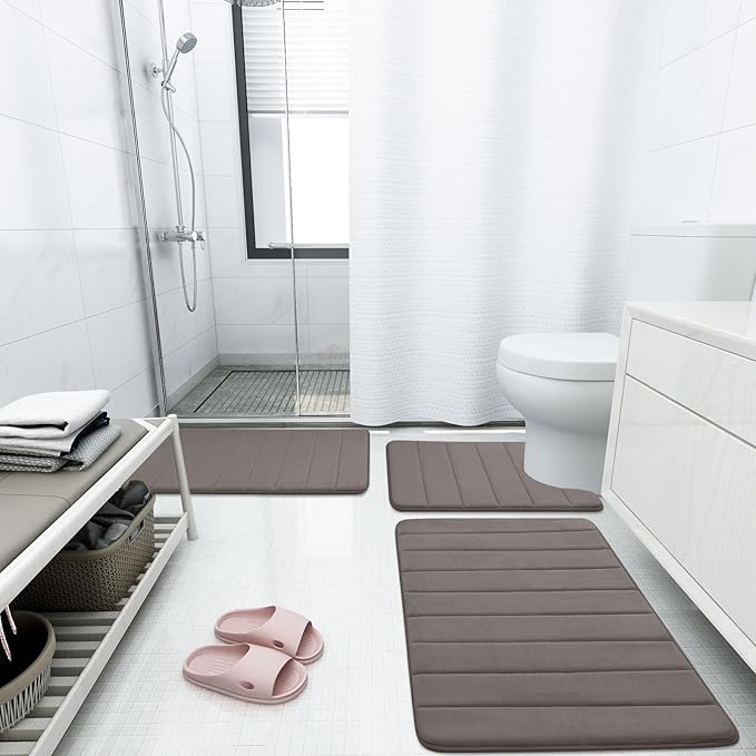 Buganda Memory Foam Bath Mat, 30" x 20", Ultra Soft and Non-Slip Bathroom Rugs, Water Absorbent and Machine Washable Bath Rug for Bathroom, Shower, and Tub, Taupe