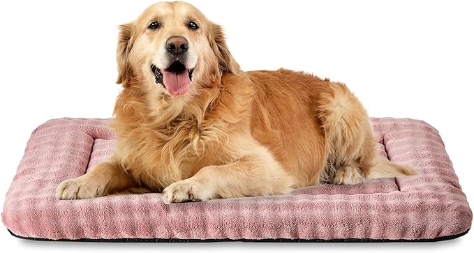 Dog Bed Mat Crate Pad for Large Dogs, Washable Soft Pet Sleeping Mat Kennel Pad with 3D Bubble Pattern, Dusty Pink, 42"x 28"