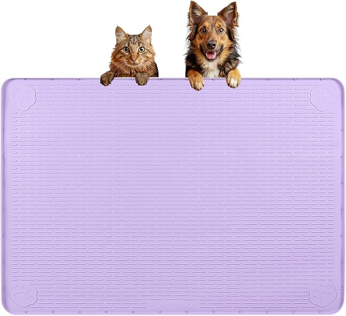 Bartuke Dog Food Mat, Extra Large 34" x 22" Silicone Pet Feeding Mat with Raised Edge Pet Placemat for Small, Medium, and Large Pets Non-Slip, Easy to Clean (Purple)