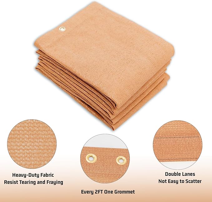 SUNNY GUARD Shade Cloth Custom Size 10x16 FT Sun Shade Screen Fabric Shade Cover Tarp with Grommets for Pergola Backyard Garden, Peach Fuzz(We Customized)