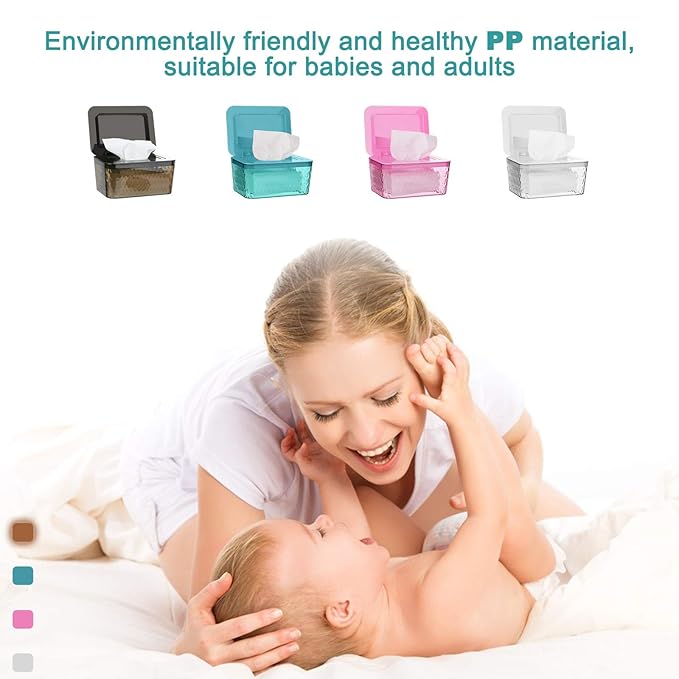 Whiidoom Wipes Dispenser, One-Handed Operation Wipe Holder for Baby & Adult, Seal-Designed Wipes Container for Bathroom Keep Diaper Wipes Fresh (2 Pack Brown)