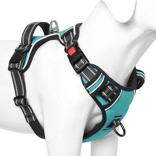Timos Dog Harness, No-Pull Pet Harness with 2 Leash Clips, 3 Snap Buckles Adjustable Soft Padded Dog Vest, Reflective No-Choke Pet Oxford Vest with Easy Control Handle for Small Medium Large Dogs