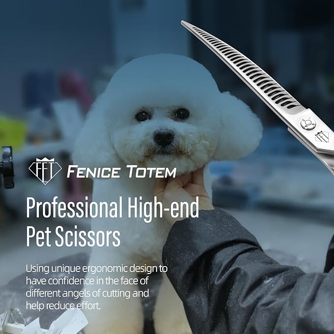 Dog Grooming Scissors: Pet Shears Made Of Japanese 440C Advanced Stainless Steel Professional Grooming Scissors for Dogs Cats and Other Pets (A Curved Chunker, 7.0 inch)