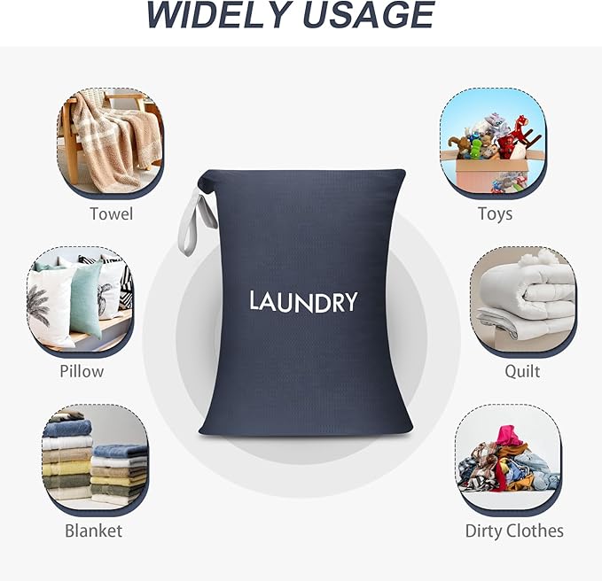 WiseBoy Laundry Bag, 23.6x35 inch Oversized Laundry Bags, Travel Laundry Bag Dirty Clothes Organizer, Nylon Wet Dry Storage Bag for College Dorm, Camping, Caravan, Navy Blue