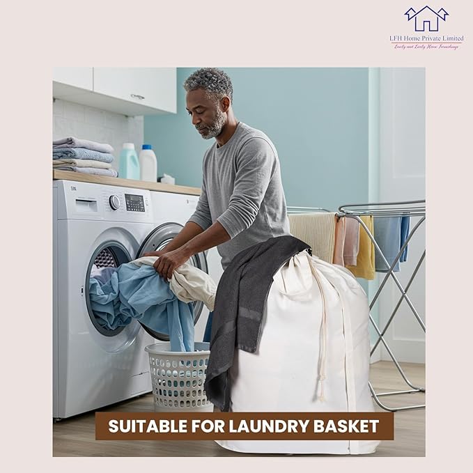 LFH Home Cotton Canvas Large Laundry Bag with Handle, Heavy Duty Drawstring Closure Washable Laundry Bags, School Travel, Home, Hotel, College Dorm, Organizer Sack, Toy Clothes 28x40 (Pack of 6)-White