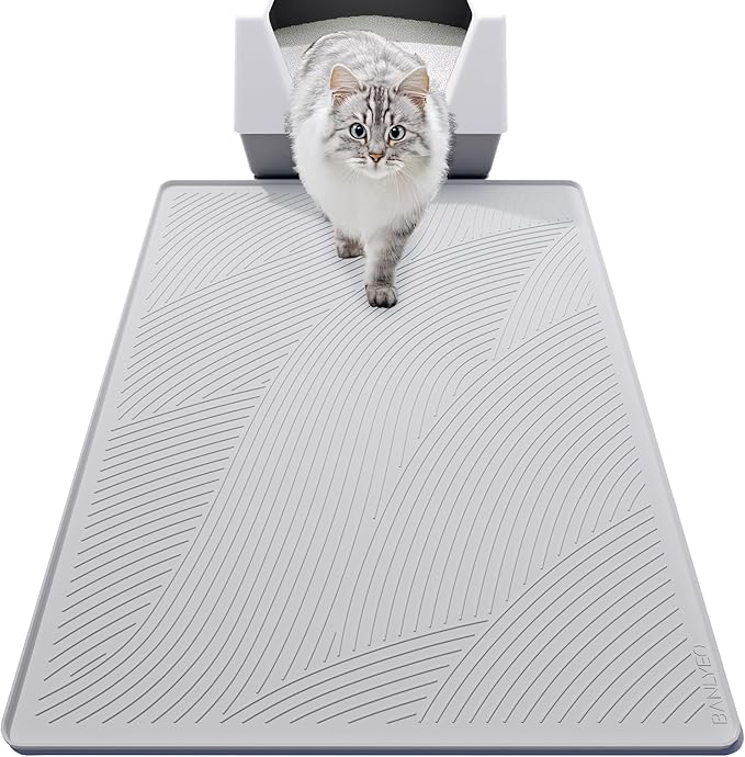 BANLYEO XL Cat Litter Mat - 40x30 in, Water Proof, US Designed Kitty Litter Trapping Mat, Easy to Clean, Scatter Control, Odorless, Less Mess and Clean Floors, Pet Supplies for Indoor Cats, Light Gray