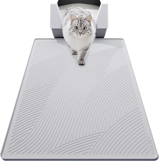 BANLYEO XL Cat Litter Mat - 40x30 in, Water Proof, US Designed Kitty Litter Trapping Mat, Easy to Clean, Scatter Control, Odorless, Less Mess and Clean Floors, Pet Supplies for Indoor Cats, Light Gray