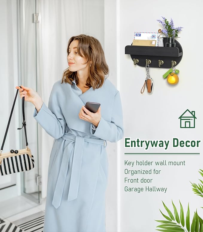buways Key Holder for Wall Mount Decorative Key and Mail Holder with Shelf,Modern Key Rack for Home Wall Decor for Apartment Office Entryway Front Door Living Room (Stylish Black)
