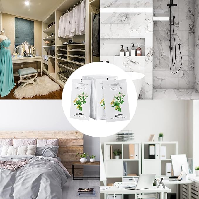 MYARO 12 Packs Honeysuckle Scented Sachets for Drawer and Closet, Long Lasting Air Freshener Fresh Scents Potpourri Bags Home Fragrance for Room Car Small Space