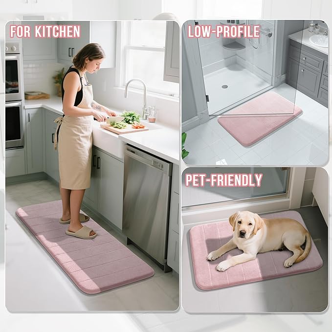 Yimobra Large Bath Mat 36"x24", Super Soft Quick Dry Memory Foam Bathroom Rug, Water Absorbent, Non Slip Backing Machine Washable for Tub Shower, Thick Comfort Support, Pink