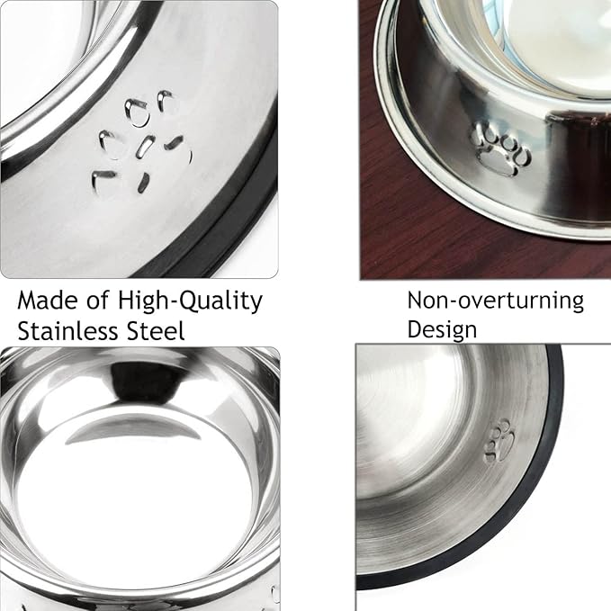 YUDANSI 2 Stainless Steel Dog Bowls, Puppy Cat Feeding Bowls, Shallow Cat Dish with Rubber Base, Mini and Small Pet Feeder Food Water Plate (XS-6oz)