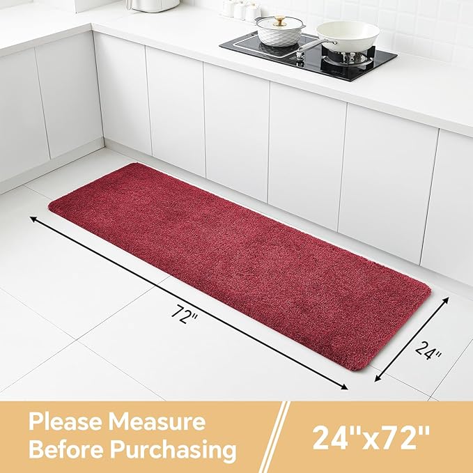 Red Bathroom Rugs Runner 24"x72" - Extra Long Plush Bath Mat, Non Slip Absorbent Microfiber Floor Rug, Washable and Fluffy - Ideal for Bathroom, Kitchen or Pet Mat Use