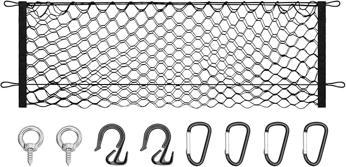 Truck Bed Cargo Net for 2019-2025 2026 Dodge Ram 1500 Accessories Envelope Style Mesh Trunk Net Organizer and Storage Stretchable Adjustable Elastic Nylon Rear Cargo Netting with Hooks