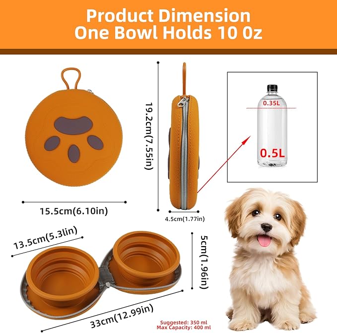 Collapsible Dog Bowls,2-in-1 Pet Bowl, Cat Bowl,Portable Pet Bowl, Suitable for Travel, Camping, and Hiking(Brown)