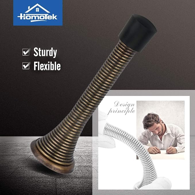HOMOTEK 20 Pack Spring Door Stopper with Rubber Bumper 3-1/8" Flexible Spring Heavy Duty Wall Door Stop Low Mounted Door Bumper for Home (Antique Brass)