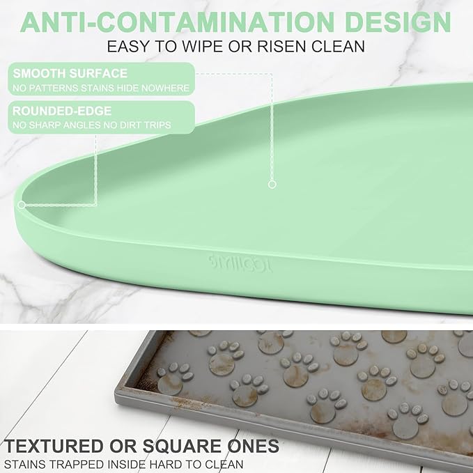 SMILOOL Silicone Pet Feeding Mat with Raised Edge for Food and Water, Dog Bowl Mats, Cat Bowls Placemat with High Lip for Floor Waterproof, Rubber Tray for Cats and Dogs 12 x 12 x 0.7 Mint Green
