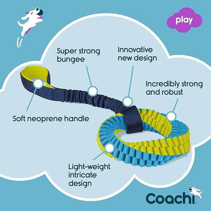 Coachi Tuggi Helix - Interactive Dog Toy for Tug of War & Play. Strong & Lightweight, Stretchy Bungee Handle, Reward Training, Interrupting Biting & Chewing, Ideal for Agility & Suitable for Puppies
