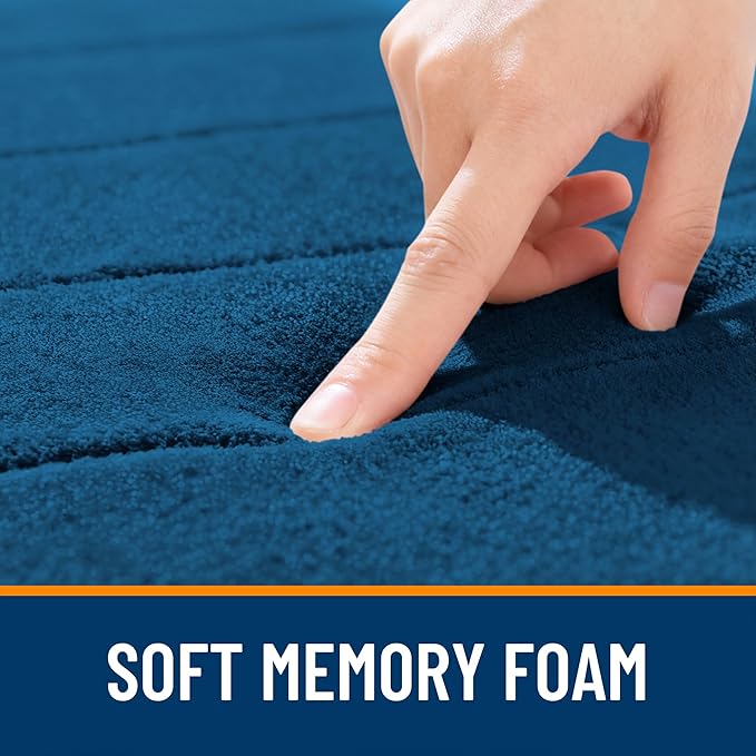 OLANLY Memory Foam Bath Mat 70x46, Super Soft Absorbent Bathroom Rugs, Quick Dry, Machine Washable Shower Floor Rugs, Bathmat Carpet, Bathroom Home Decor Accessories, Navy Blue