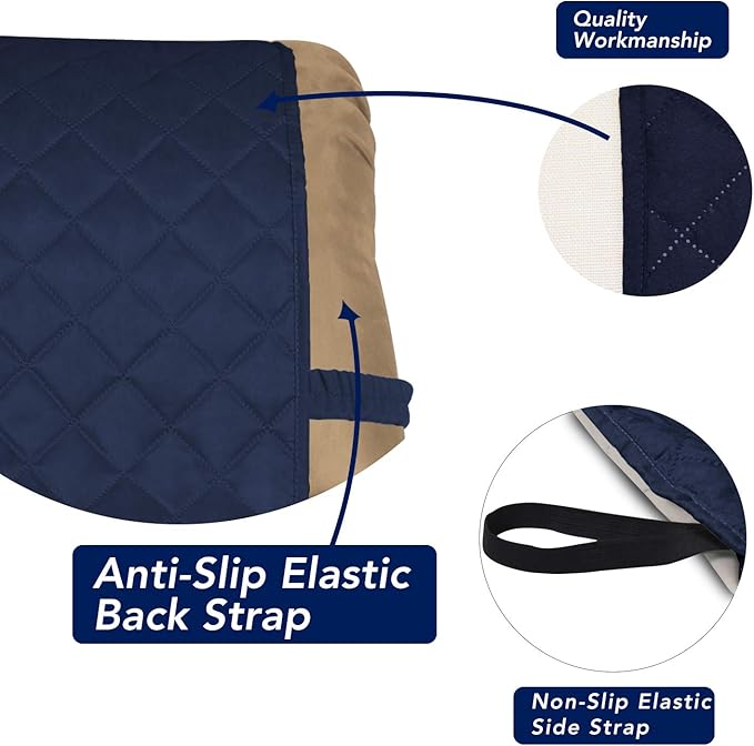 PureFit Reversible Quilted Sofa Cover, Water Resistant Slipcover Furniture Protector, Washable Couch Cover with Non Slip and Elastic Straps for Kids, Dogs, Pets (Small Recliner, Navy/Ivory)