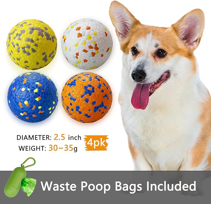 POUPUA 4-Pack Super Bouncy Dog Balls — Lightweight & Safe (Won’t Hurt Dogs), Indestructible Tennis Balls for Aggressive Chewers, Durable Floating Fetch Toys for Small & Medium Dogs