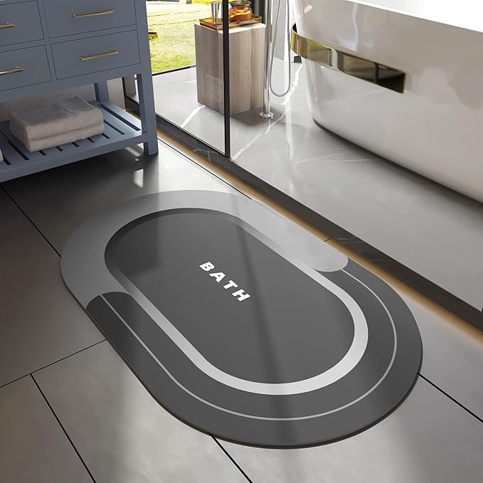 MontVoo Bath Mat - Non Slip, Quick Dry, Stain Resistant Bath Mat Rug for Bathroom Floor - Easy Care Shower Rug for Outside Bathtub - 17"x27" Darkgrey