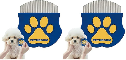 PETHROOM Professional Eye Comb for Pets | Stainless Steel Tear Stain Remover for Cats & Dogs | Gentle Round-Head Grooming Tool | Compact & Portable for Eye Gunk Removal (Pack of 2)