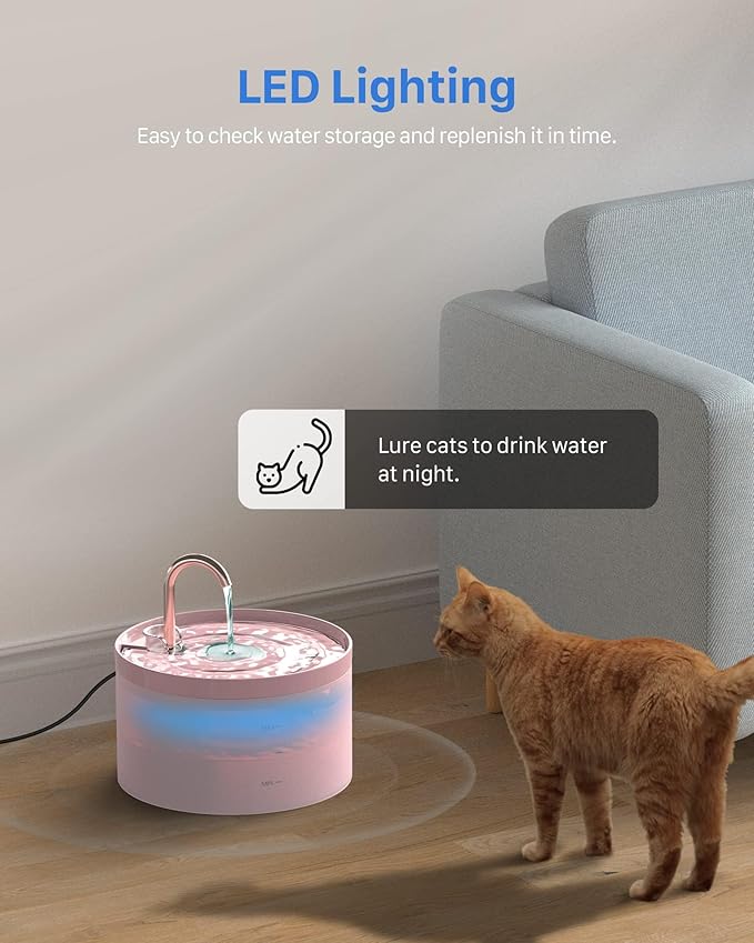 Cat Water Fountain Pink for Drinking: 67oz/2L Cat Fountain - Cute Pet Water Fountain for Cats Inside - Quiet Cat Drinking Fountain - Faucet Pet Fountain - Suitable for Kitty & Kitten - GIOTOHUN