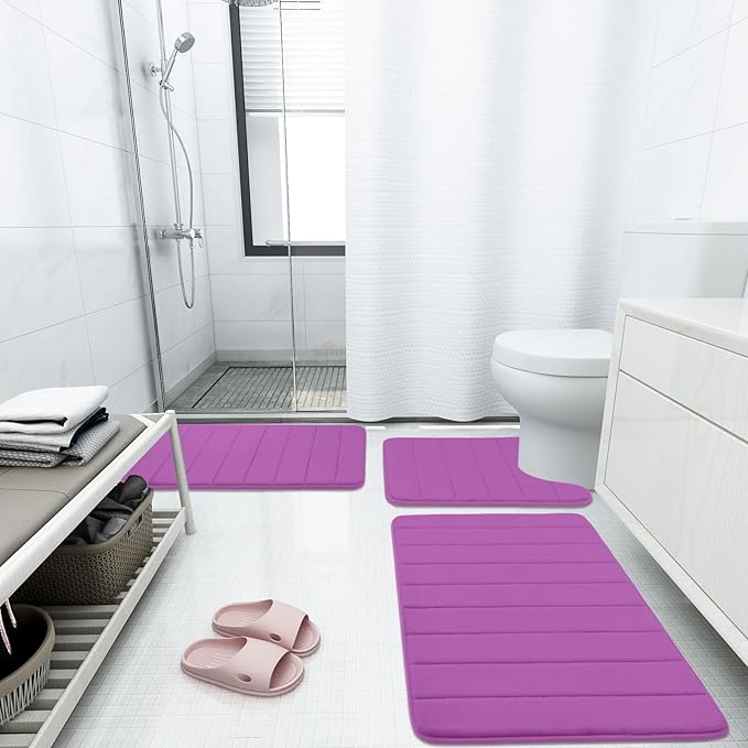 Buganda Memory Foam Bath Mat, 55" x 24", Ultra Soft and Non-Slip Bathroom Rugs, Water Absorbent and Machine Washable Bath Rug Runner for Bathroom, Shower, and Tub, Violet