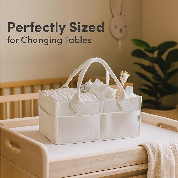 PUTSKA Baby Diaper Caddy Organizer - Nursery Storage Basket for Diaper Station, Baby Basket Shower List and Registry Gift Must-Haves, Newborn Essentials, Nursery Decor for Boy or Girl - White, Regular