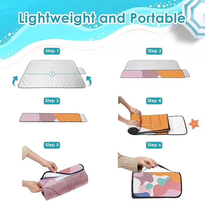 Waterproof Picnic Outdoor Blanket, 79" x 59" Sandproof Foldable Large Picnic Blanket for Beach, Camping, Park, Travel, Concert, Great Gift for Families and Couples (Pink Geometry)