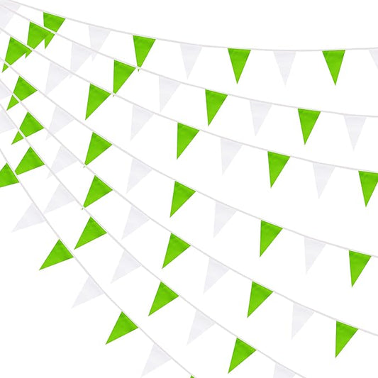 100 Feet Green & White Pennant Banner Flags String Hanging Green & White DIY Triangle Bunting Flags,Party Decorations for Grand Opening,Party Events Celebration,Kids Birthday,60 Pcs