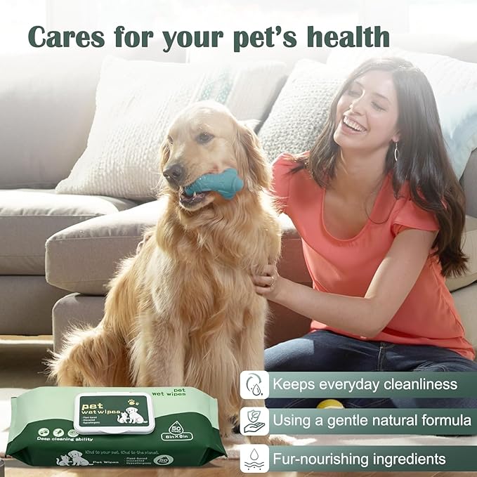 50 Pack Dog Wipes for Paws and Butt Unscented Hypoallergenic Pet Grooming Wipes Gentle Earth-Friendly Cleaning Wipes for Puppies, Kittens & Senior Pets Deodorizing Waterless Bathing Wipes