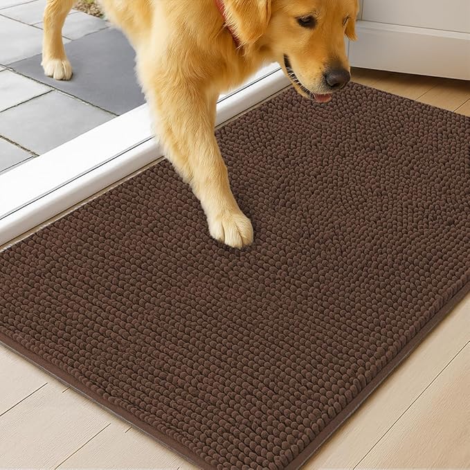 MudGuard Mat™ Dog Door Mat for Muddy Paws, Super Absorbent Microfiber, Non-Slip Indoor Mat, Quick Dry Chenille Mud Mat for Dogs & Entryway, Washable, Choco 36" x 60"